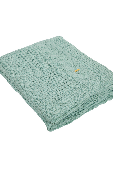 Knitted Lt. Green Cable Knit with Chunky Texture Knit Throw
