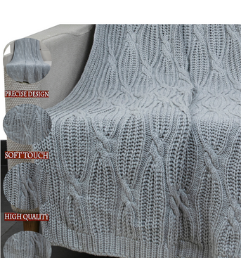 Knitted Grey Melange Texture Knit Throw