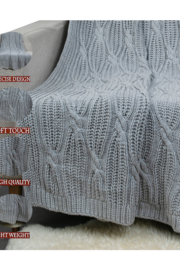 Knitted Grey Melange Texture Knit Throw