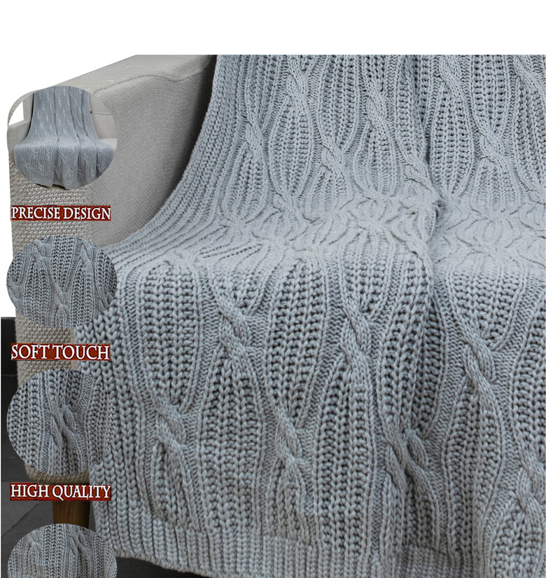 Knitted Grey Melange Texture Knit Throw