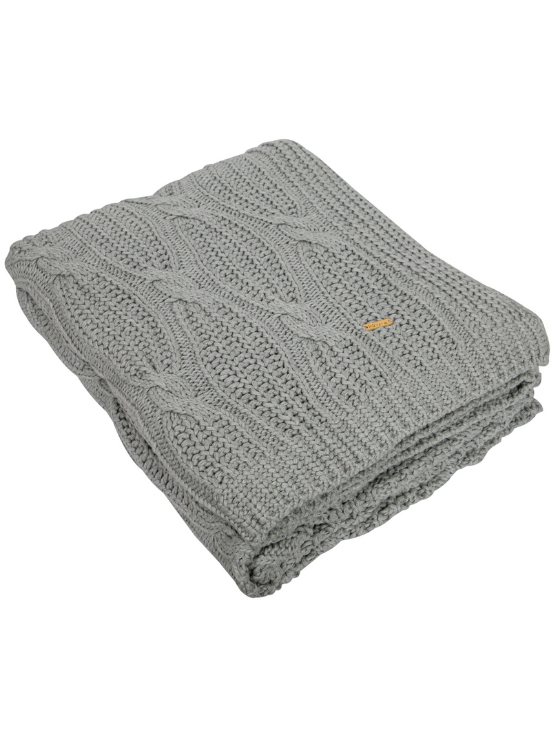 Knitted Grey Melange Texture Knit Throw