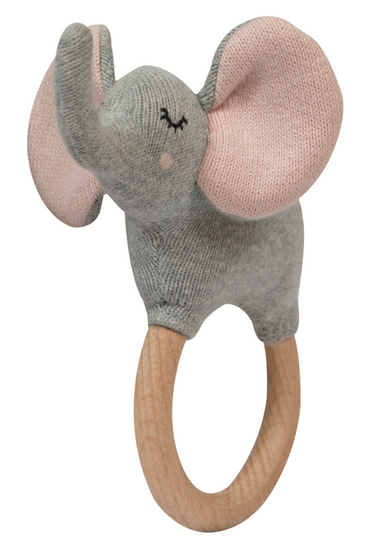 Knitted Rattle Elephant With Wooden Ring