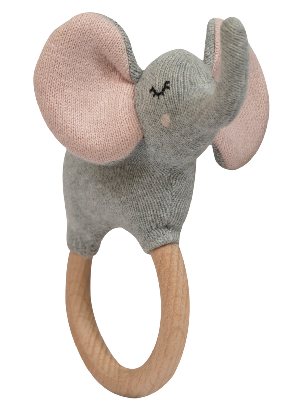 Pomme Jumbo Elephant Knitted Cotton Rattle with Wooden Ring