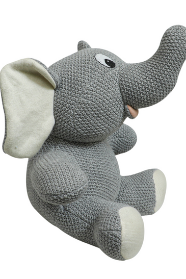 Knitted Soft Toy Grey Moss Knit Sitting Elephant
