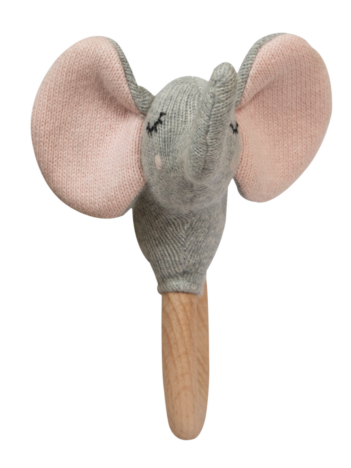 Pomme Jumbo Elephant Knitted Cotton Rattle with Wooden Ring