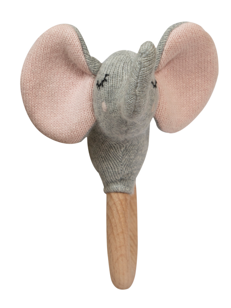 Knitted Rattle Elephant With Wooden Ring