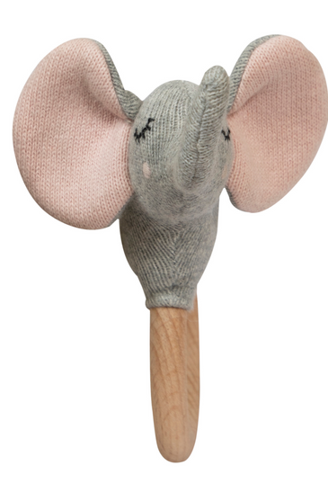 Knitted Rattle Elephant With Wooden Ring