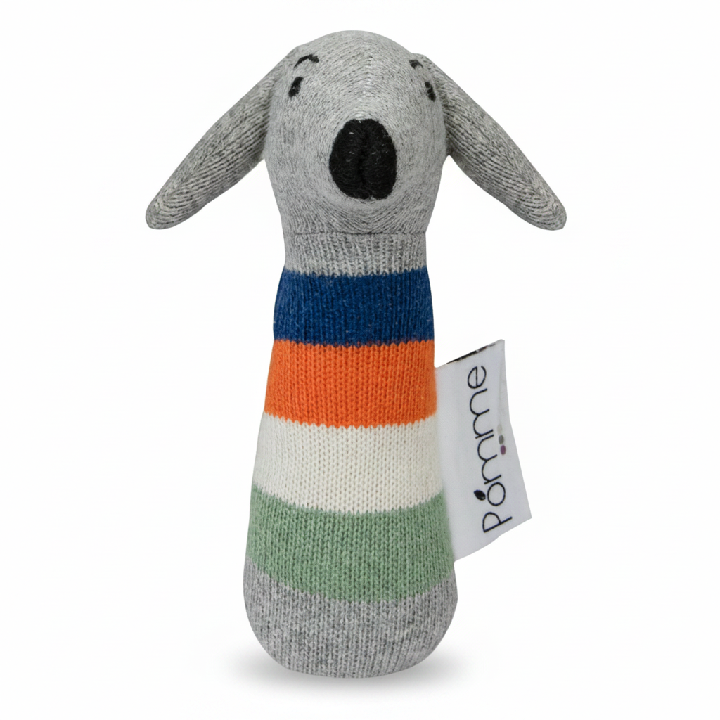 Pomme Playful Dog Knitted Cotton Rattle