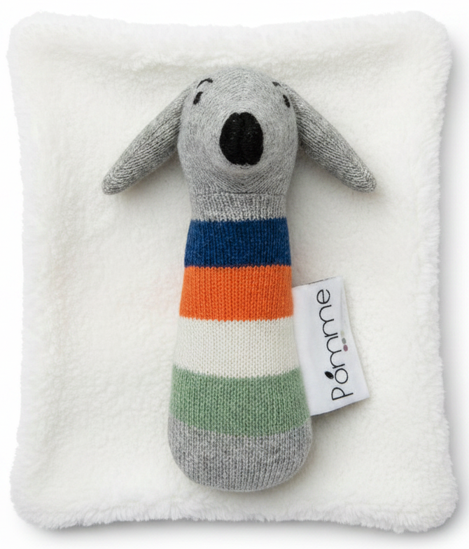 Pomme Playful Dog Knitted Cotton Rattle
