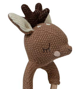 Knitted Deer Rattle With Wooden Ring