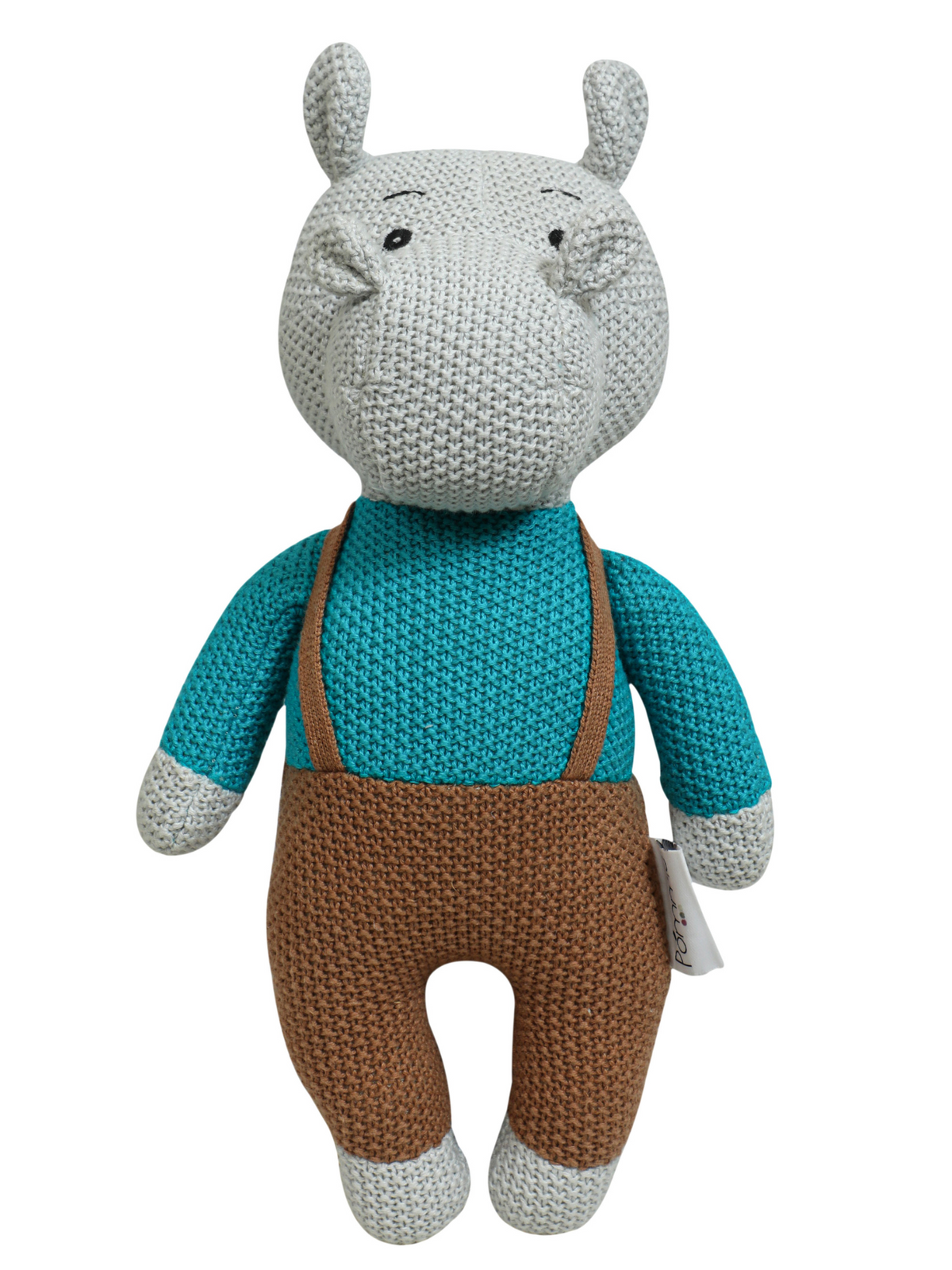 Pomme Cotton Knitted Hippo in Dungarees