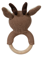 Load image into Gallery viewer, Knitted Deer Rattle With Wooden Ring
