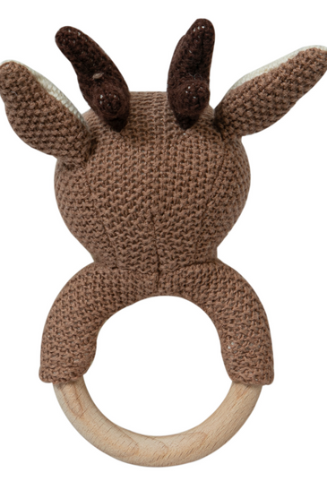 Knitted Deer Rattle With Wooden Ring