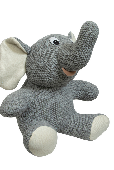 Knitted Soft Toy Grey Moss Knit Sitting Elephant