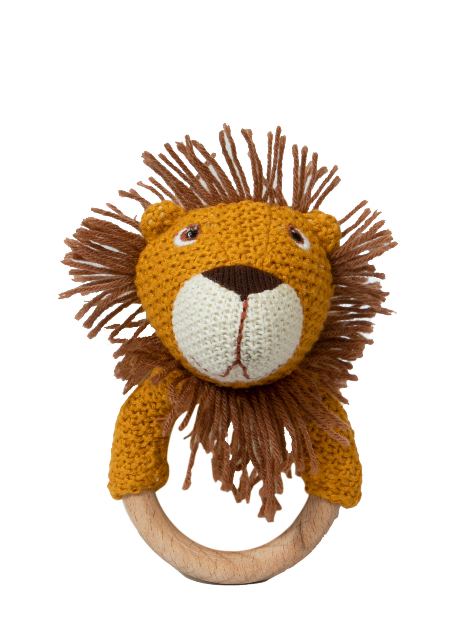 Knitted Lion Rattle With Wooden Ring