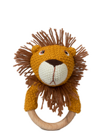 Load image into Gallery viewer, Knitted Lion Rattle With Wooden Ring
