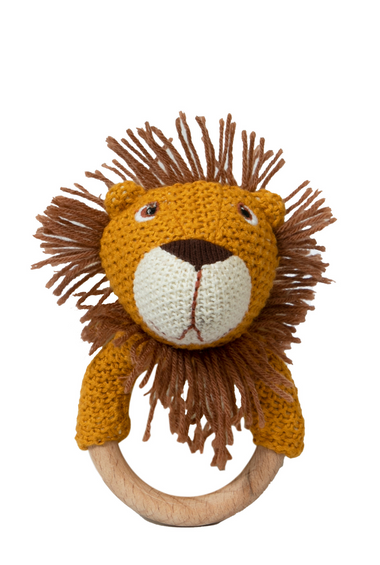Knitted Lion Rattle With Wooden Ring