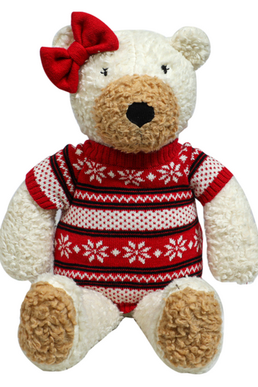 Knitted Soft Bear With Red Dress
