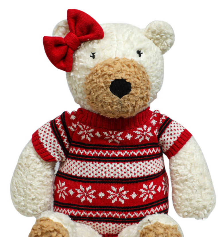 Knitted Soft Bear With Red Dress