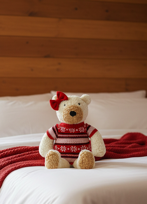 Pomme Cotton Knitted Dressed Bear With Bow (Red)