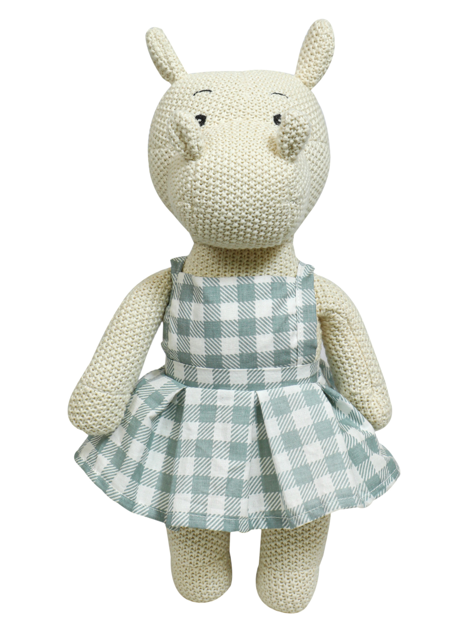 Knitted Soft Toy Ivory Hippo With Dress