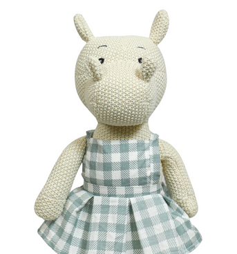 Knitted Soft Toy Ivory Hippo With Dress