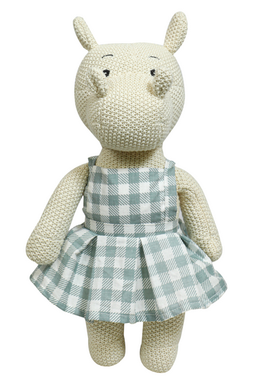 Knitted Soft Toy Ivory Hippo With Dress