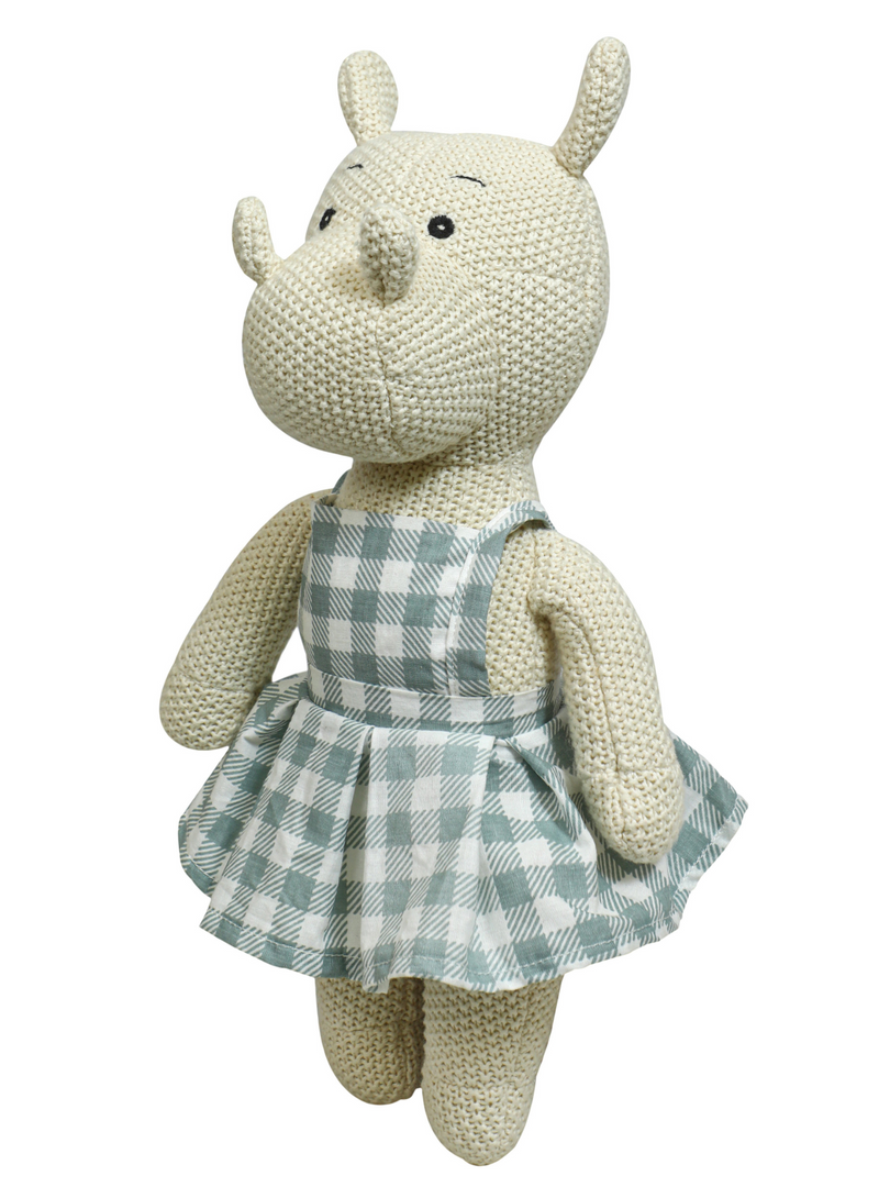 Knitted Soft Toy Ivory Hippo With Dress