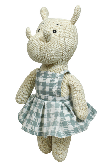 Knitted Soft Toy Ivory Hippo With Dress