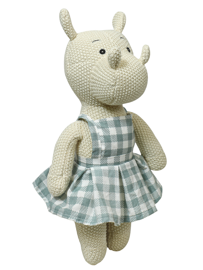 Knitted Soft Toy Ivory Hippo With Dress