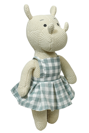 Knitted Soft Toy Ivory Hippo With Dress