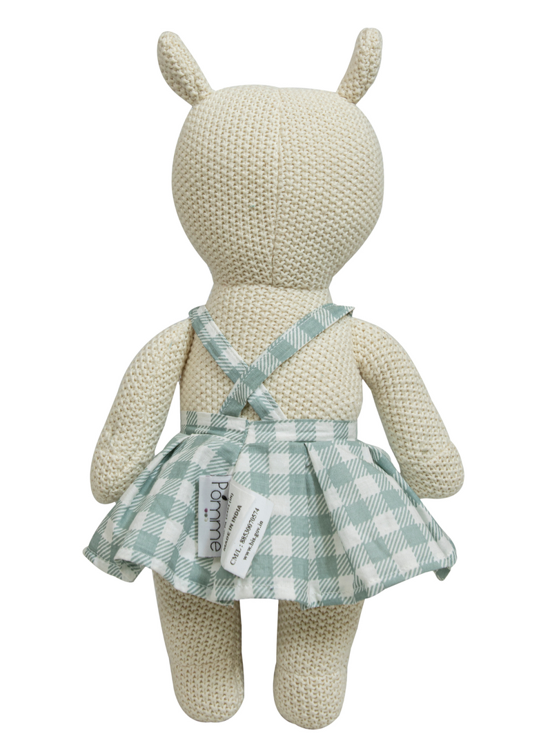 Knitted Soft Toy Ivory Hippo With Dress
