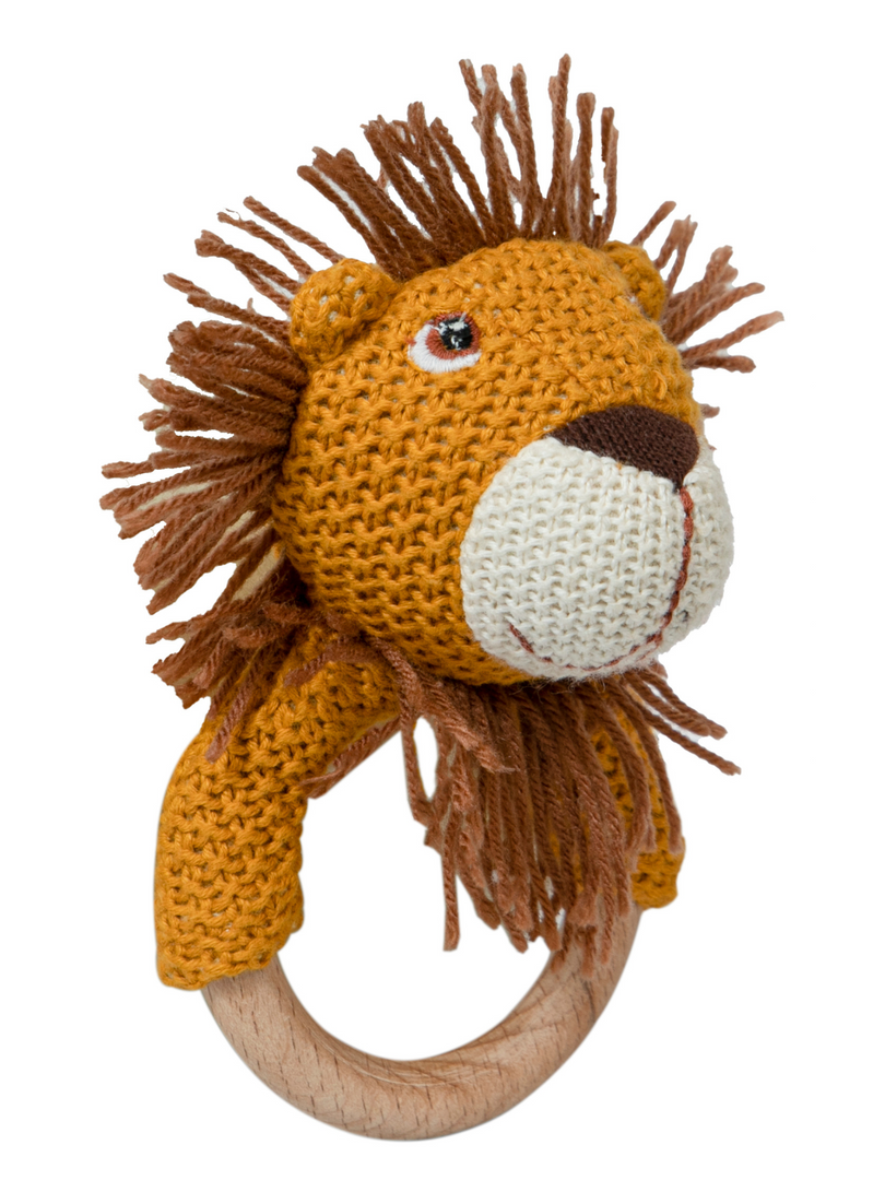 Knitted Lion Rattle With Wooden Ring