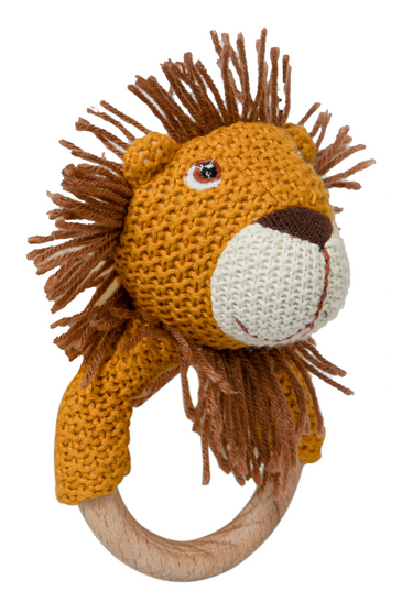 Knitted Lion Rattle With Wooden Ring