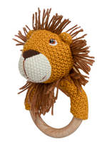 Load image into Gallery viewer, Knitted Lion Rattle With Wooden Ring
