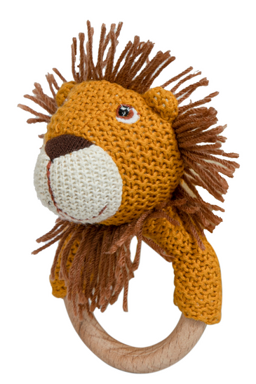 Knitted Lion Rattle With Wooden Ring