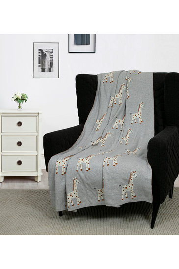 Cotton Knitted Grey Giraffe Throw