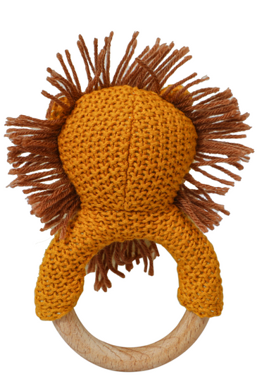 Knitted Lion Rattle With Wooden Ring