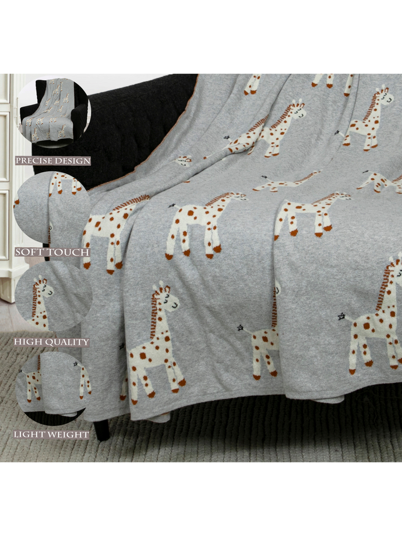 Cotton Knitted Grey Giraffe Throw