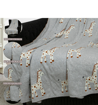 Cotton Knitted Grey Giraffe Throw