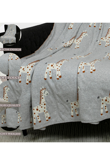 Cotton Knitted Grey Giraffe Throw