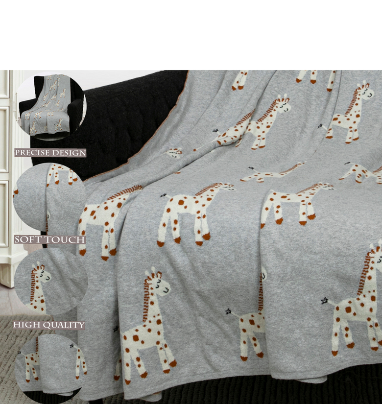 Cotton Knitted Grey Giraffe Throw