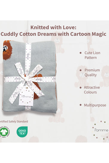 Light Blue Lion Knitted Baby Blanket