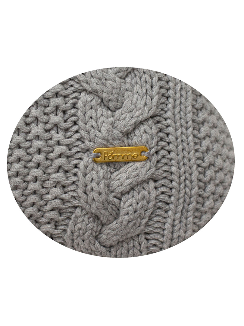 Pomme Cotton Knitted Decorative Cushion Cover Grey melange Cable Texture Knit