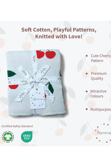 Cherry Pattern Knitted Baby Blanket