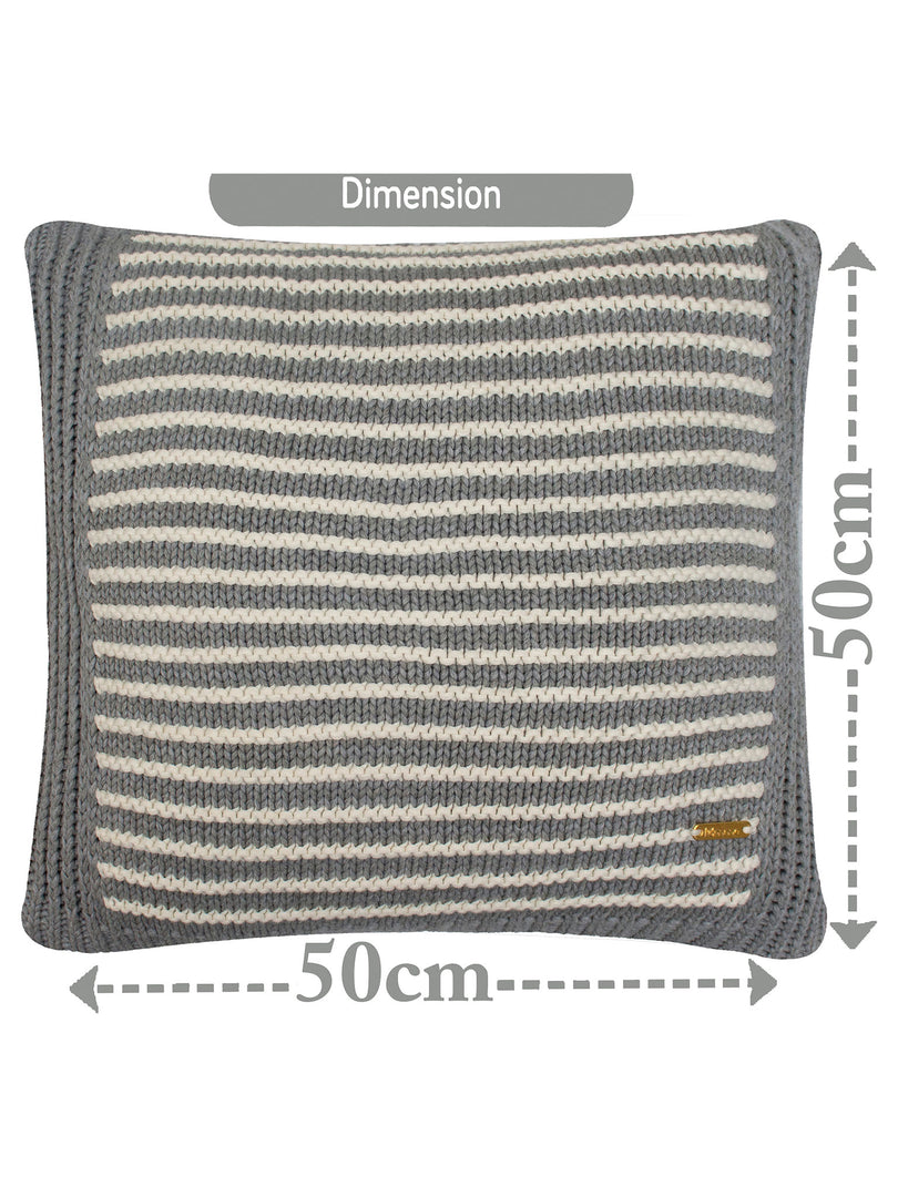 Pomme Cotton Knitted Decorative Cushion Cover Grey Ivory with 3D Stripe  texture Knit