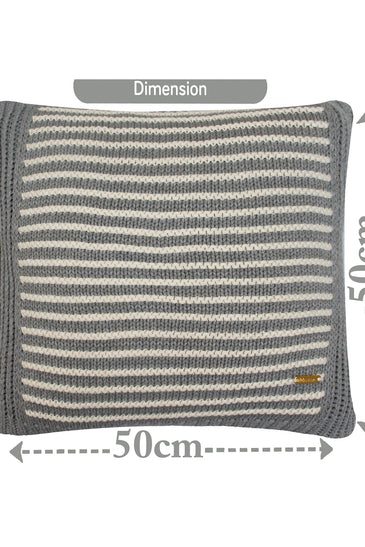 Pomme Cotton Knitted Decorative Cushion Cover Grey Ivory with 3D Stripe  texture Knit