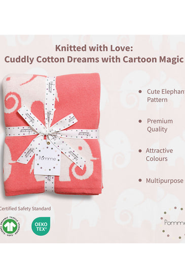 Elephant Pattern Knitted Baby Blanket