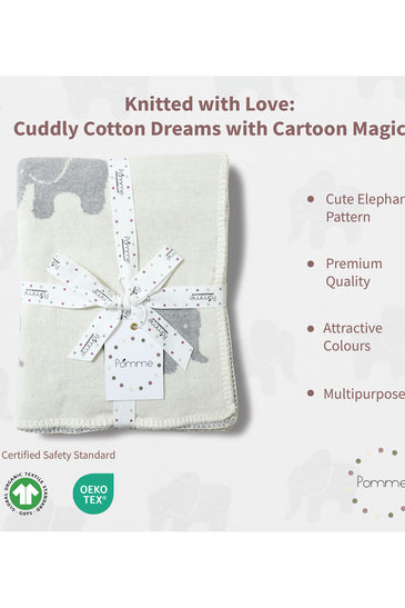 Off white Elephant Pattern Knitted Baby Blanket