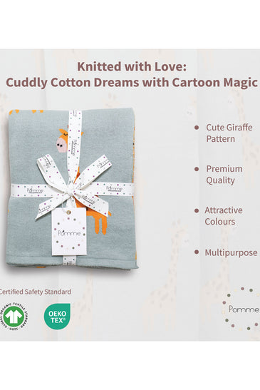 Gray Giraffe Pattern Knitted Baby Blanket